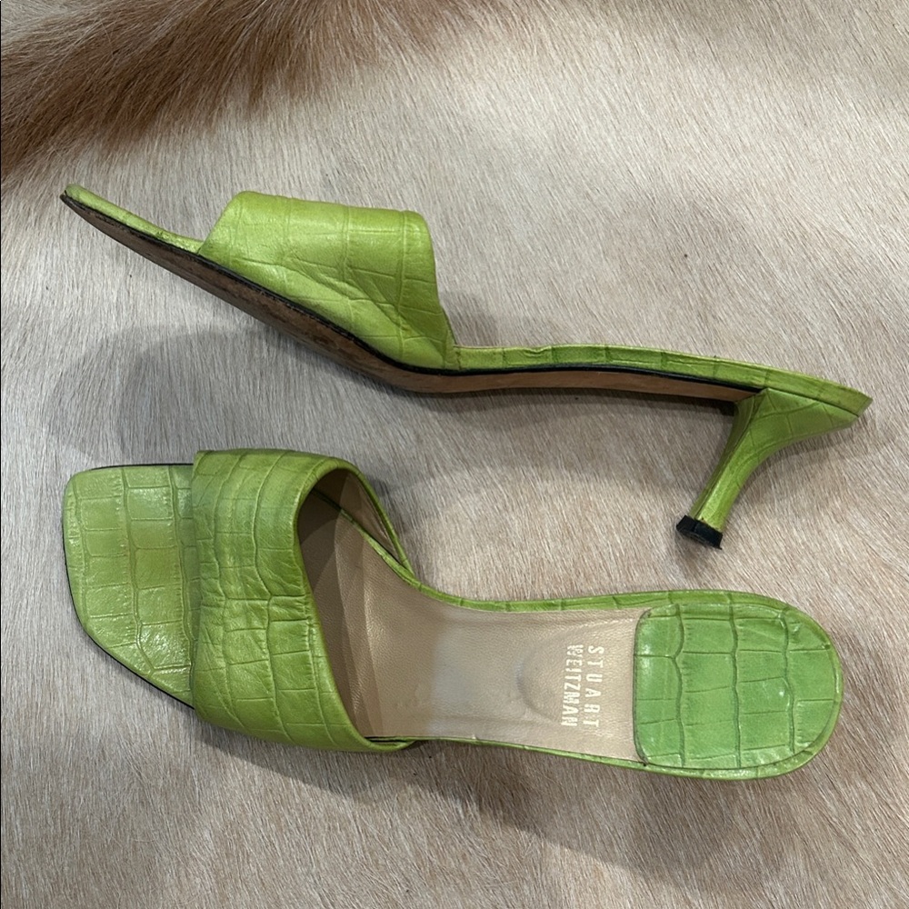 Stuart Weitzman Lime Croc-Embossed Heels